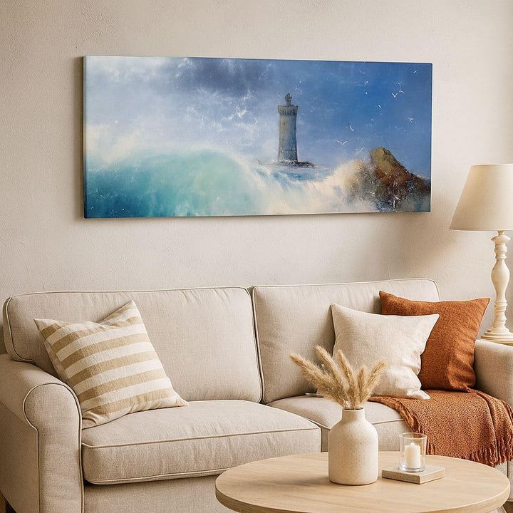 Wandbilder Dekoration Wohnzimmer Leuchtturm Meer Panorama Bilder auf Leinwand 120x50cm Leinwandbild