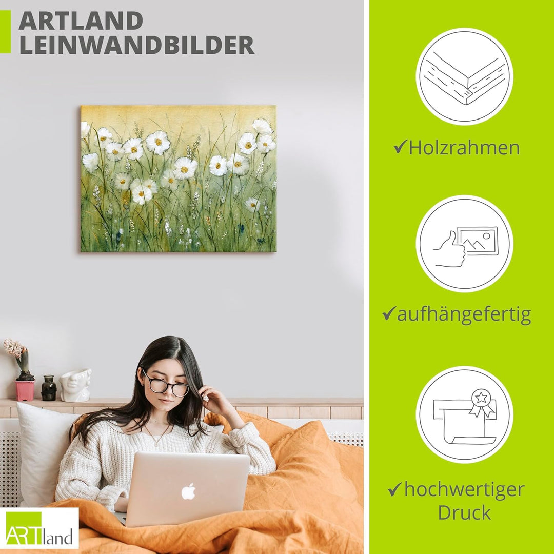 ARTland Leinwandbilder Wandbild Bild auf Leinwand 60 x 45 cm Wanddeko Botanik Blumen Gänseblümchen M