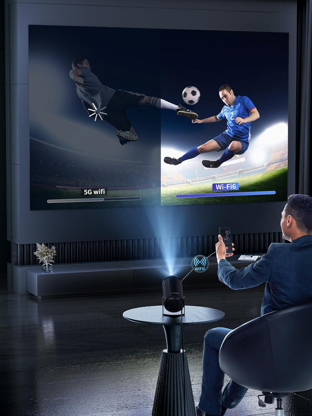 [Built-in Apps & Android 11.0] Mini Beamer Tragbarer 18000 Lux Projektor 4K Supported unterstützt 18