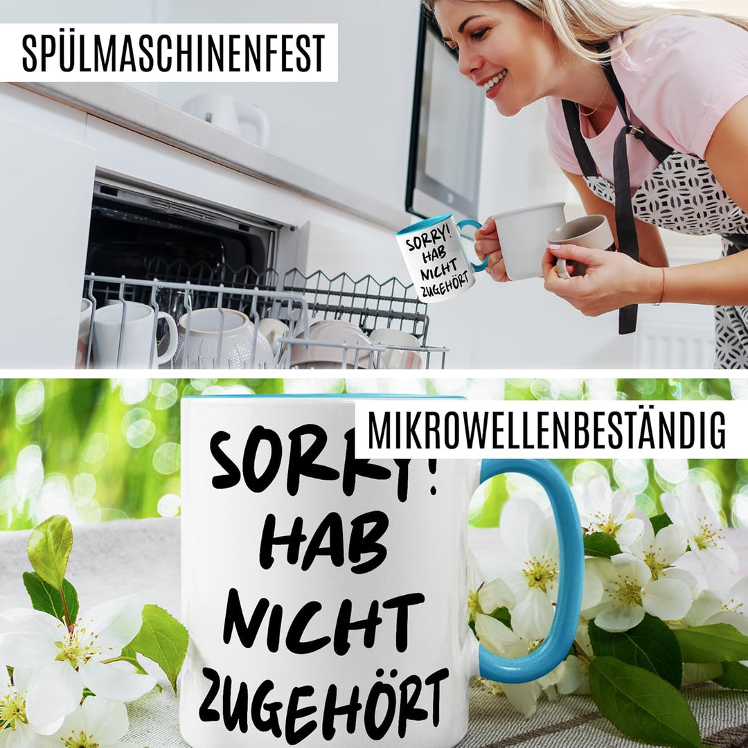 Tasse Sarkasmus Geschenk Sorry! Hab nicht zugehört, Kaffeetasse Meme Witzig Humor Kollege Kollegin C