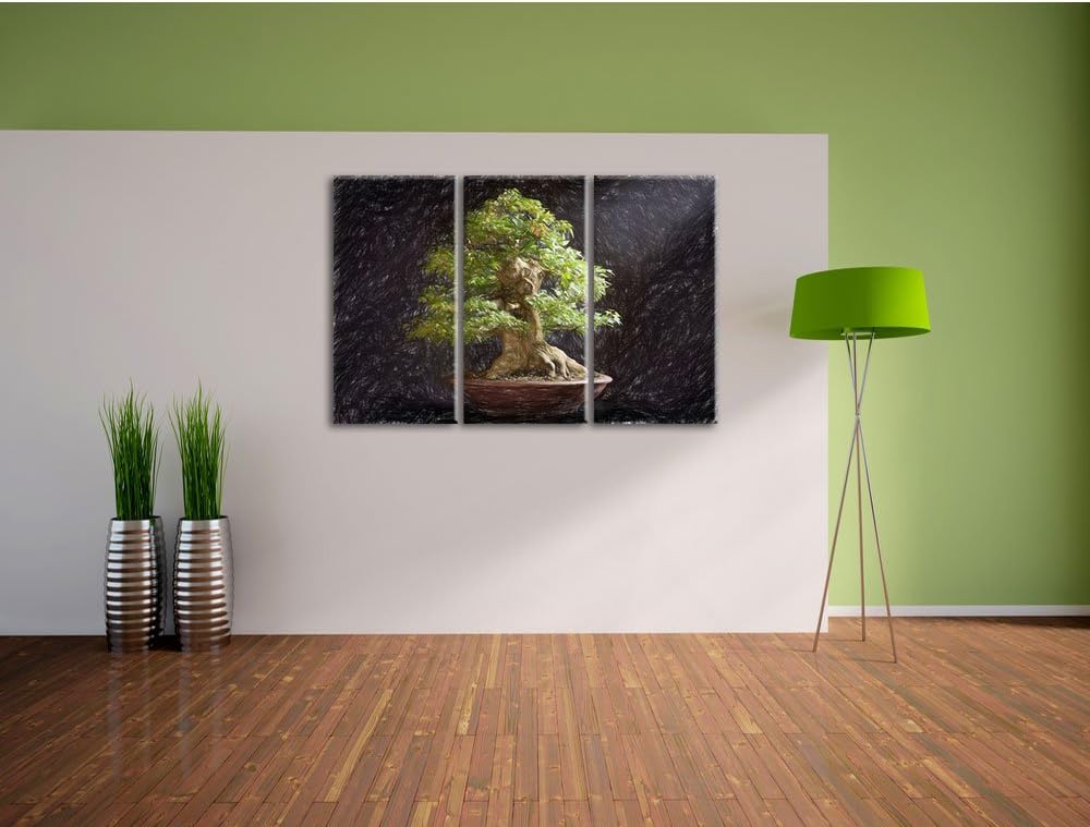 Pixxprint Kleiner Bonsaibaum Bunstift Effekt 3-Teiler Leinwandbild 120x80 Bild auf Leinwand