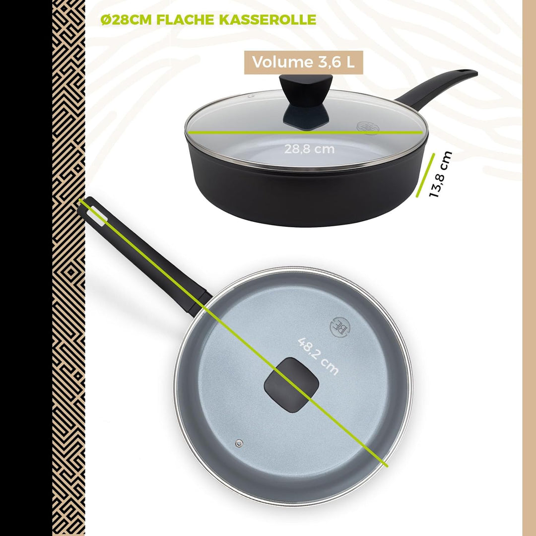 Be Living Pfannenset 4-teilig – Ø 24 & 28 cm Bratpfanne + Sauteuse + Wokpfanne mit Deckel – Bratpfan