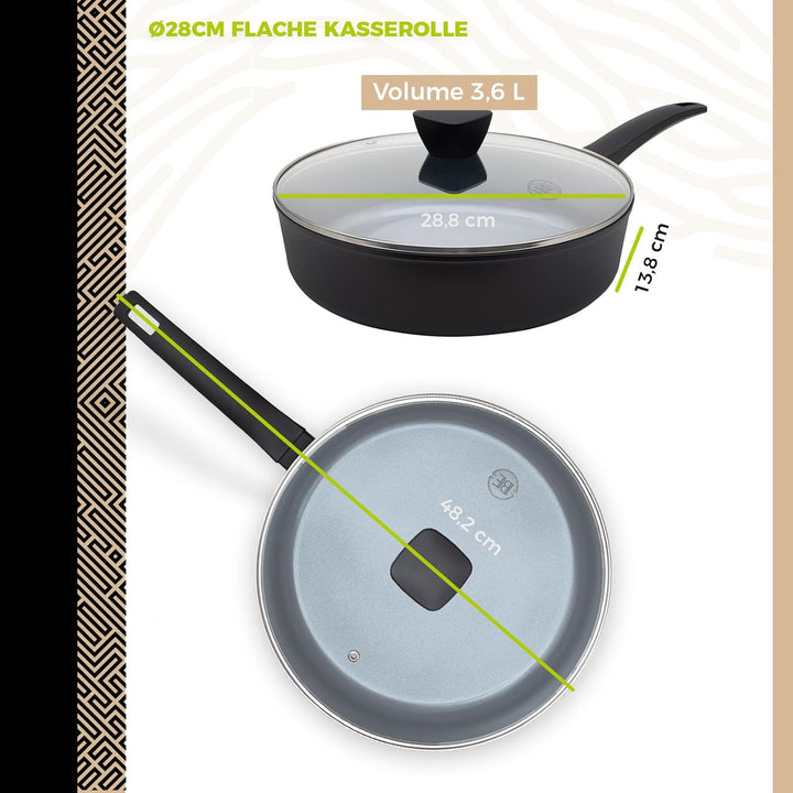 Be Living Pfannenset 4-teilig – Ø 24 & 28 cm Bratpfanne + Sauteuse + Wokpfanne mit Deckel – Bratpfan
