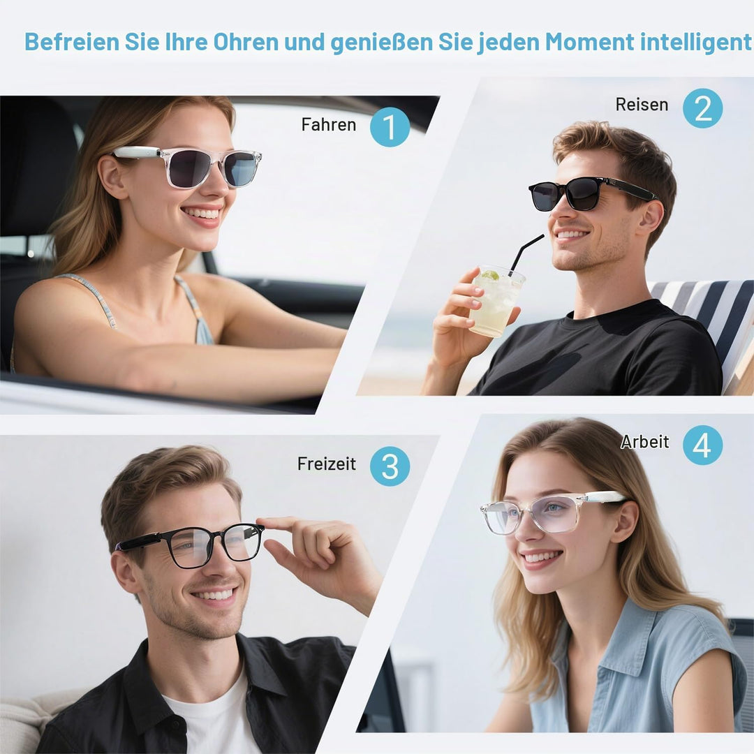 LONGLU Smart Glasses – Echtzeit-AI-Übersetzung per App, Bluetooth 5.4 für Anrufe/Musik, Leichtgewich