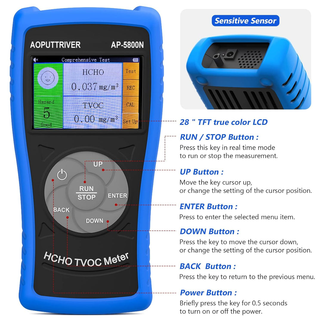 AOPUTTRIVER Formaldehyd Messgerät AP-5800N Innenraum-Luftqualitätsmessgeräte Verschmutzung Messgerät