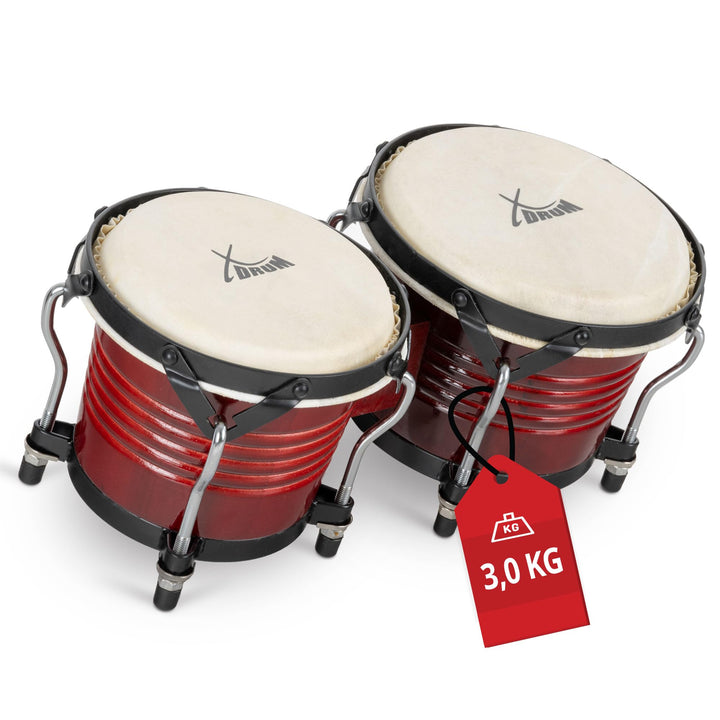 XDrum Bongos Pro Weinrot - 2 Trommeln mit 6,5" (17 cm) und 7,5" (20 cm) Durchmesser - Bongotrommeln
