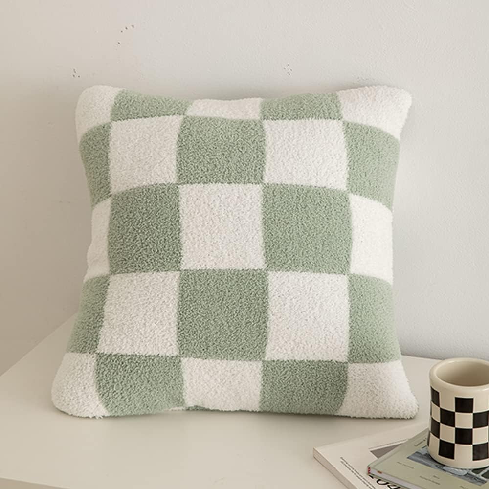 NIDITW Set mit 2 ultraweichen Schachbrett-Kissenbezügen, flauschig, Mikrofaser, Schachbrett, Gingham