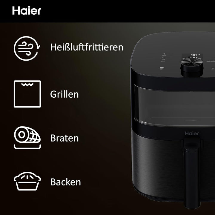Haier Heissluftfritteuse mit Glasfenster I Airfryer mit 9 Programmen & 7 Liter Fassungsvermögen 1700