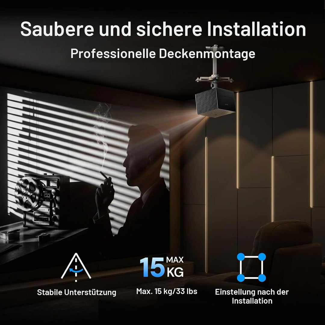 Valerion VisionMaster Pro2 4K Triple-Laser Beamer Bundle mit 120" kabelloser, wiederaufladbarer moto