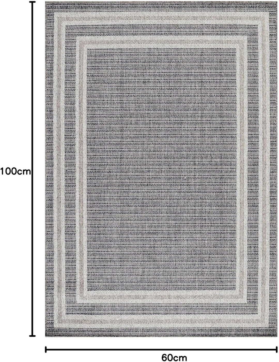 In- & Outdoor Läufer Teppich Robuster, Modern Bordüre Design, Rechteckig, Grau und Creme Farbe, Wett