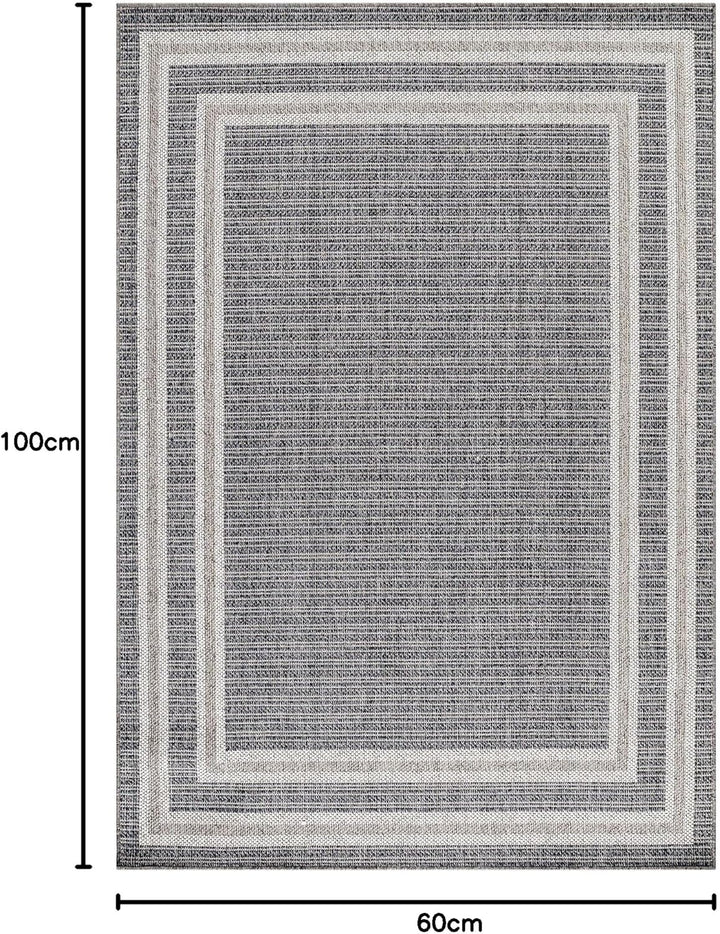 In- & Outdoor Läufer Teppich Robuster, Modern Bordüre Design, Rechteckig, Grau und Creme Farbe, Wett