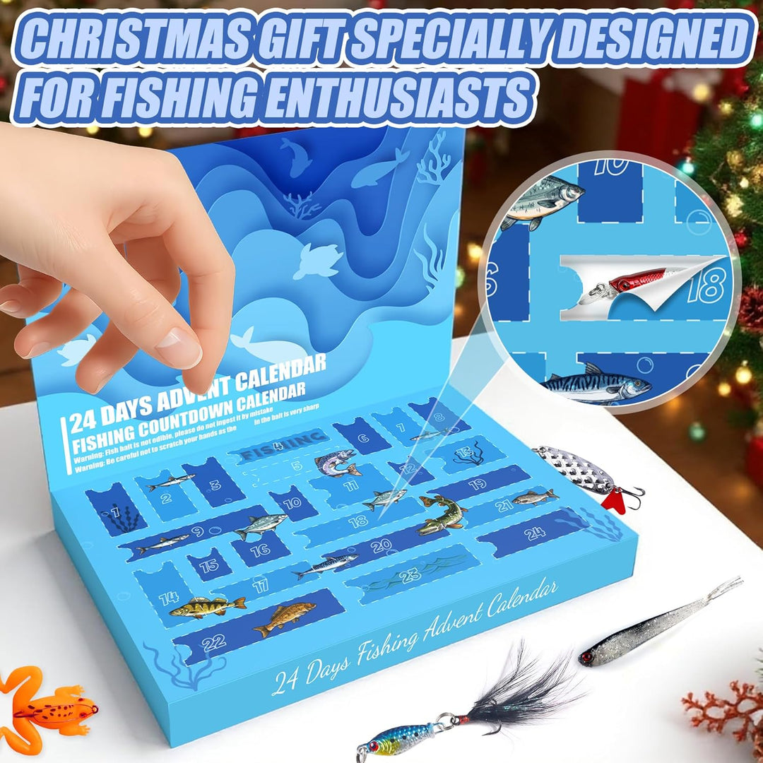 Tylices Angeln Adventskalender 2025 Angler Angelkalender, 24 Angeln Köder Set Angellieber Angel Weih
