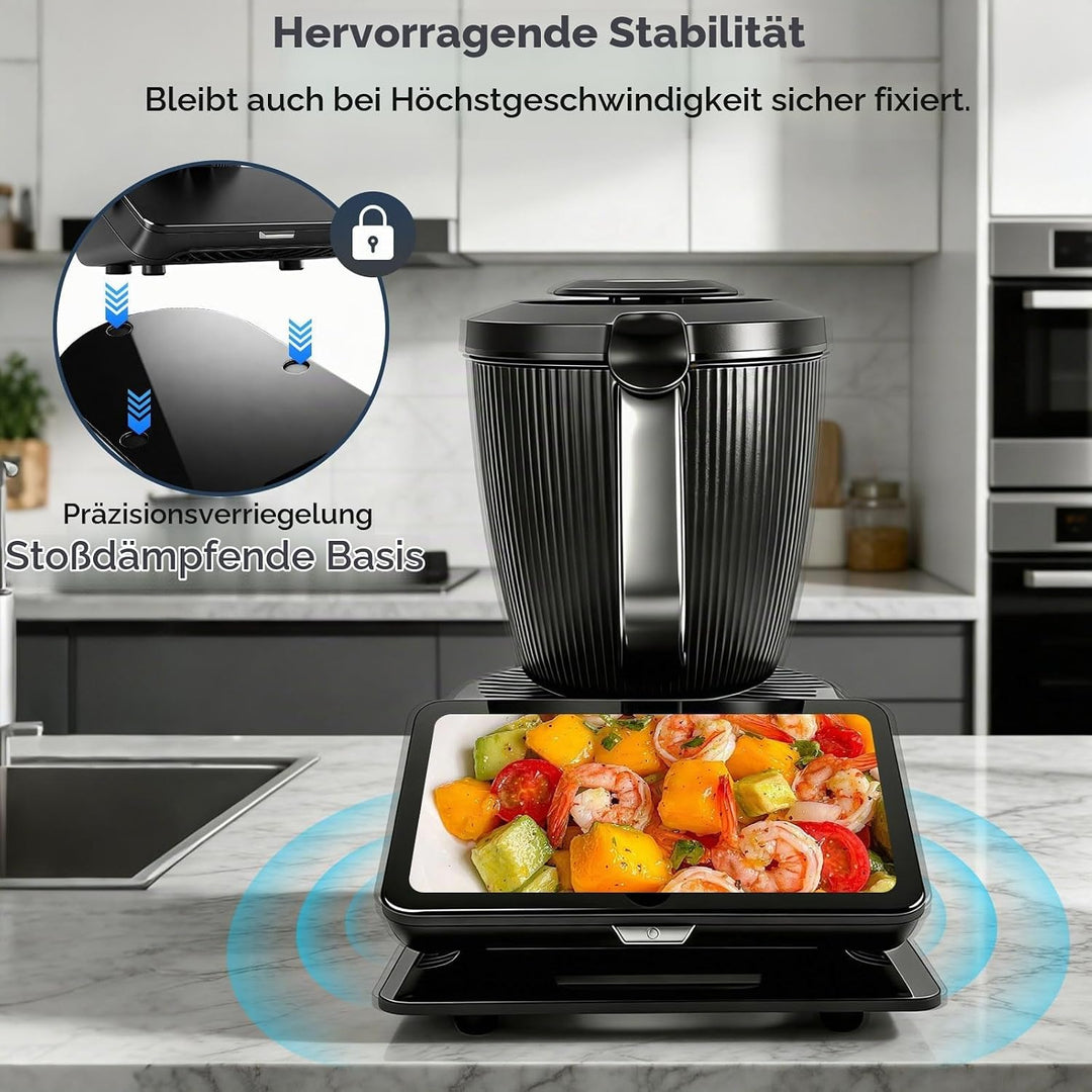 Gleitbrett für Thermomix TM7 aus Premium Acrylglas, Rutschfeste Basis mit Rollen für müheloses Versc