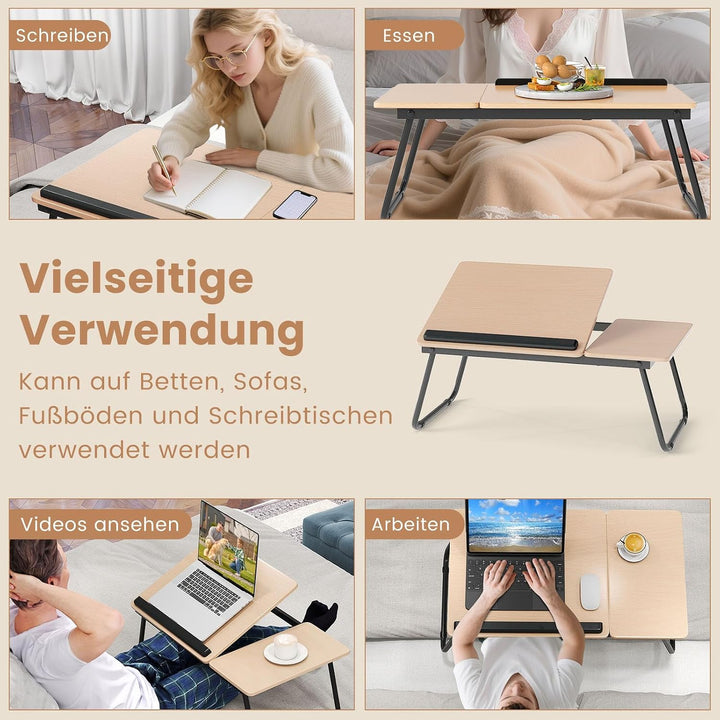 COSTWAY Laptoptisch klappbar, 4-Fach höhenverstellbar, Betttisch Notebooktisch faltbar, Betttablett