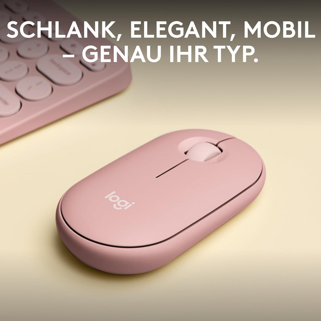 Logitech Pebble Mouse 2 M350s schlanke kabellose Bluetooth-Maus, mobil, leicht, anpassbare Taste, le