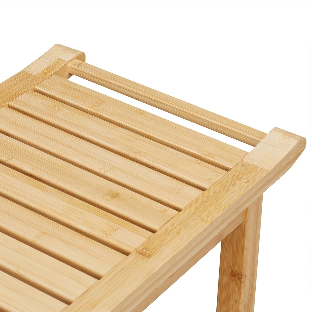 Relaxdays Badhocker aus Bambus, extra Ablagefläche & Griffe, HxBxT: 45 x 75 x 40,5 cm, Sitzbank für