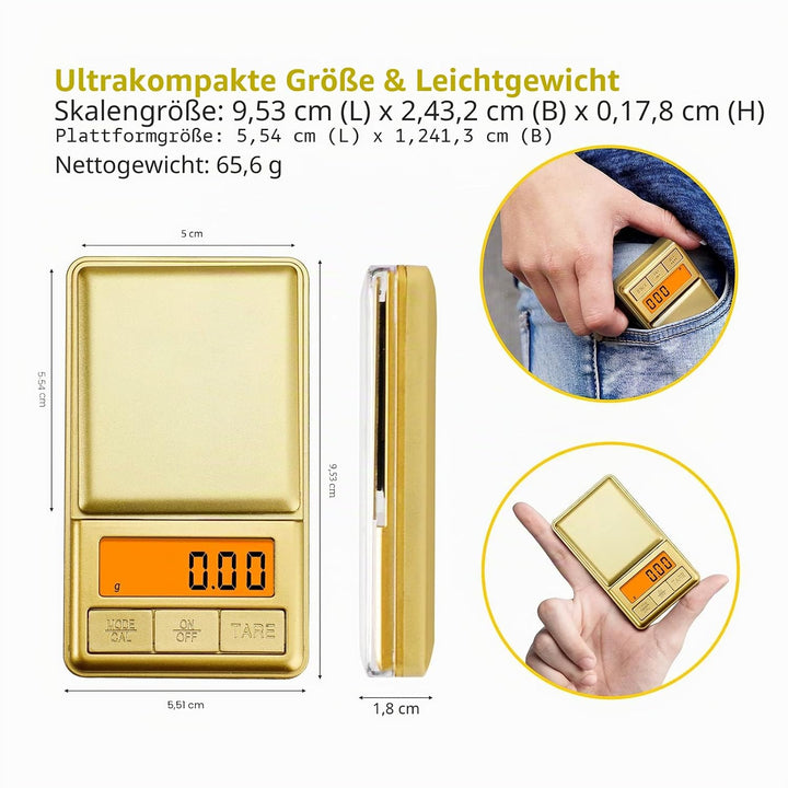 UNIWEIGH Mini-Taschenwaage, 100 g/0,01 g, digitale Gramwaage mit Abdeckung, kleine Reise-Unzen-Waage