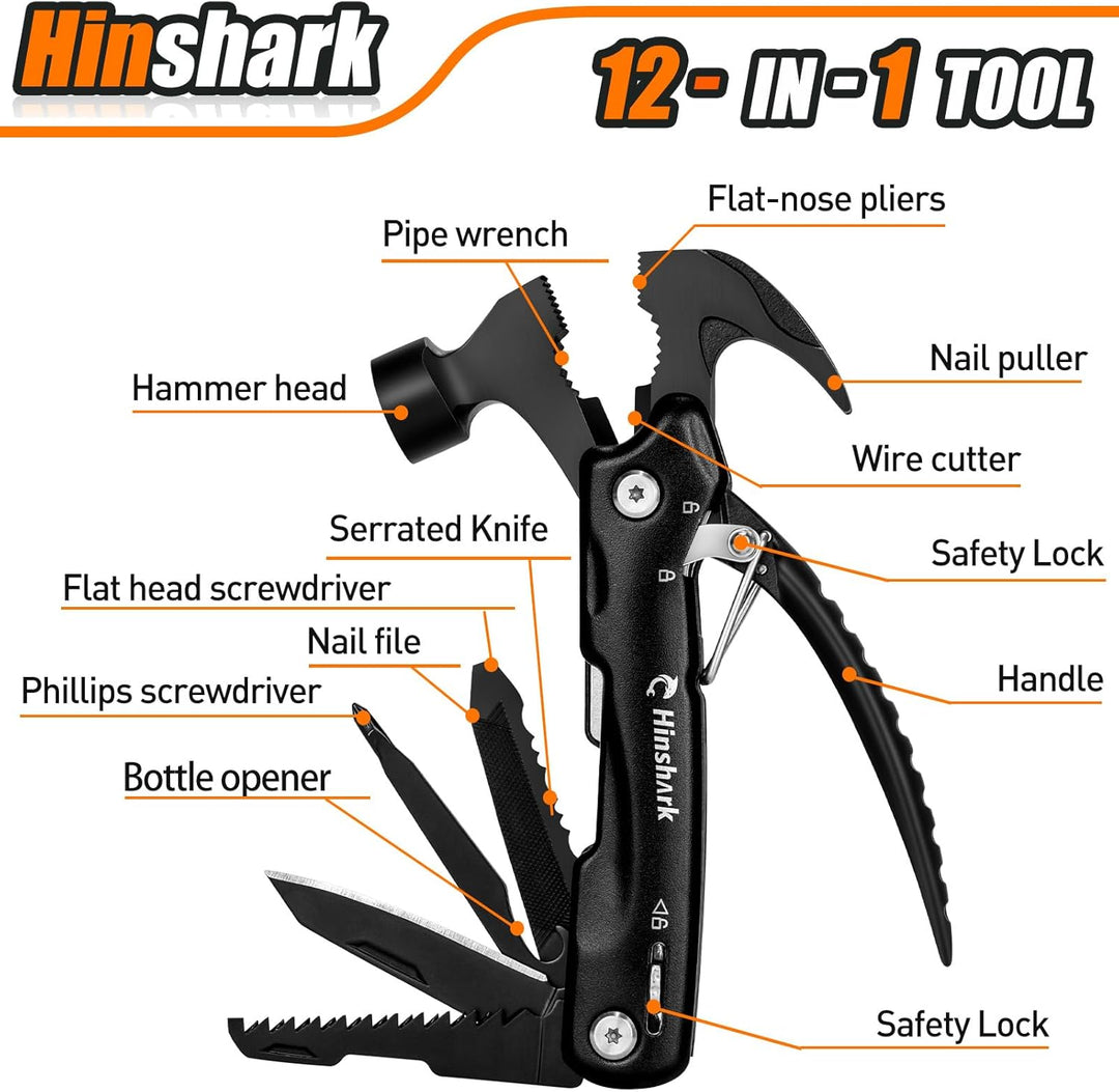 Hinshark Geschenke für Männer, 12 in 1 Multitool Camping Zubehör, Adventskalender Füllung für Männer