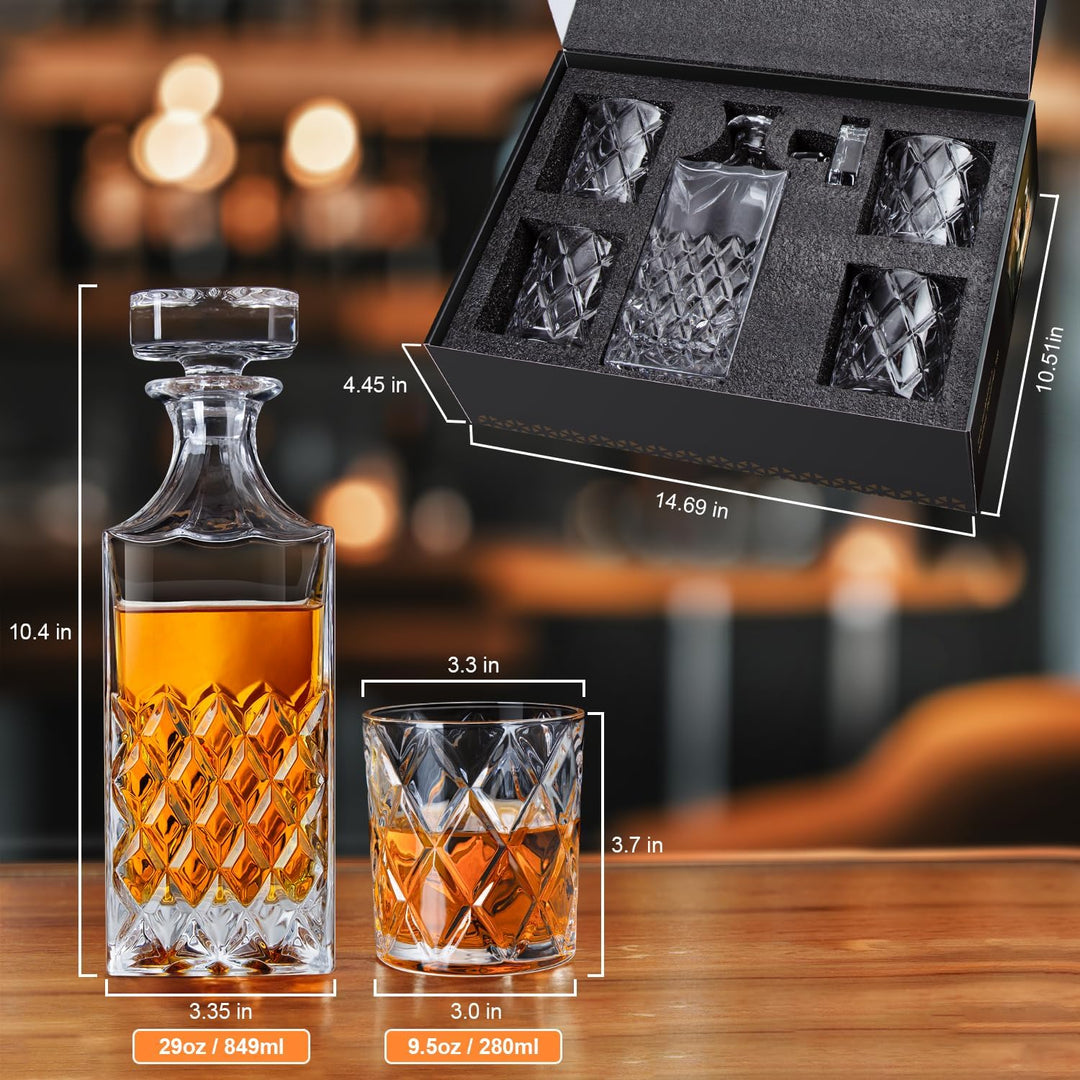 Lighten Life Whisky Karaffe und Gläser Set,Bleifrei Whiskey Karaffe Set,849 ml Kristall-Whisky-Dekan