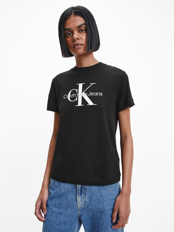 Calvin Klein Damen T-Shirt Kurzarm Core Monologo Rundhalsausschnitt XS Schwarz (Ck Black), XS Schwar