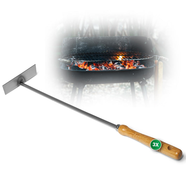 3x Aschekratzer mit Holzgriff Schürhaken Kohleschieber Feuerkratzer Glutschieber Kaminzubehör Kaminb