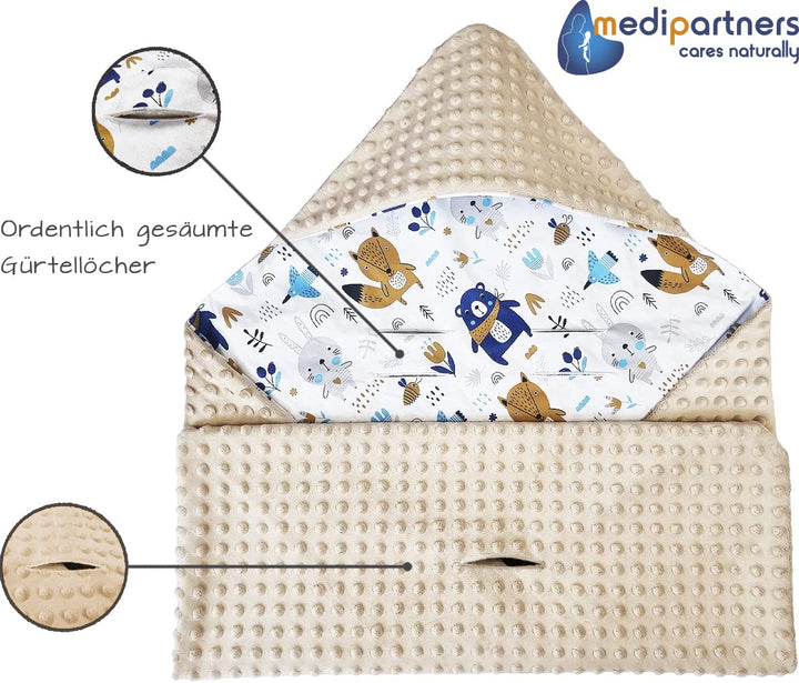 Medi Partners Einschlagdecke 100% Baumwolle 85x85cm Kuscheldecke für Kinderwagen Babyschale universa