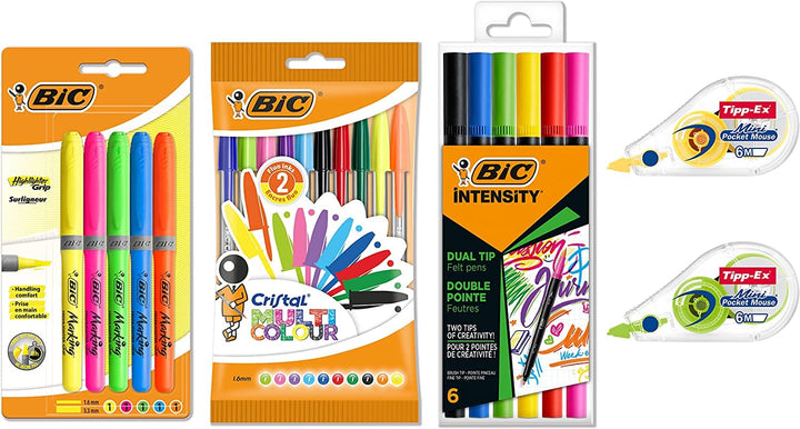 BIC Schreibwaren Set à 23: 10 Kugelschreiber, 5 Textmarker, 2 Korrekturroller, 6 Dual Tip Brush Pens