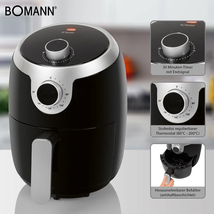 Bomann FR 6050 H CB Heissluft-Fritteuse, Öl- und fettfreie Fritteuse dank Heissluft, 1,8 Liter Kapaz