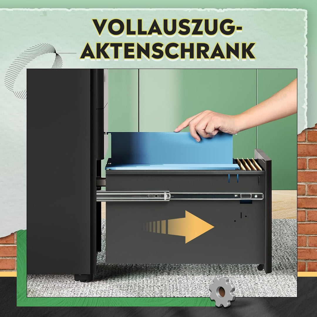 DEVAISE Rollcontainer mit 3 Schubladen, Metall Mobiler Aktenschrank mit Rollen, Druckertisch für DIN