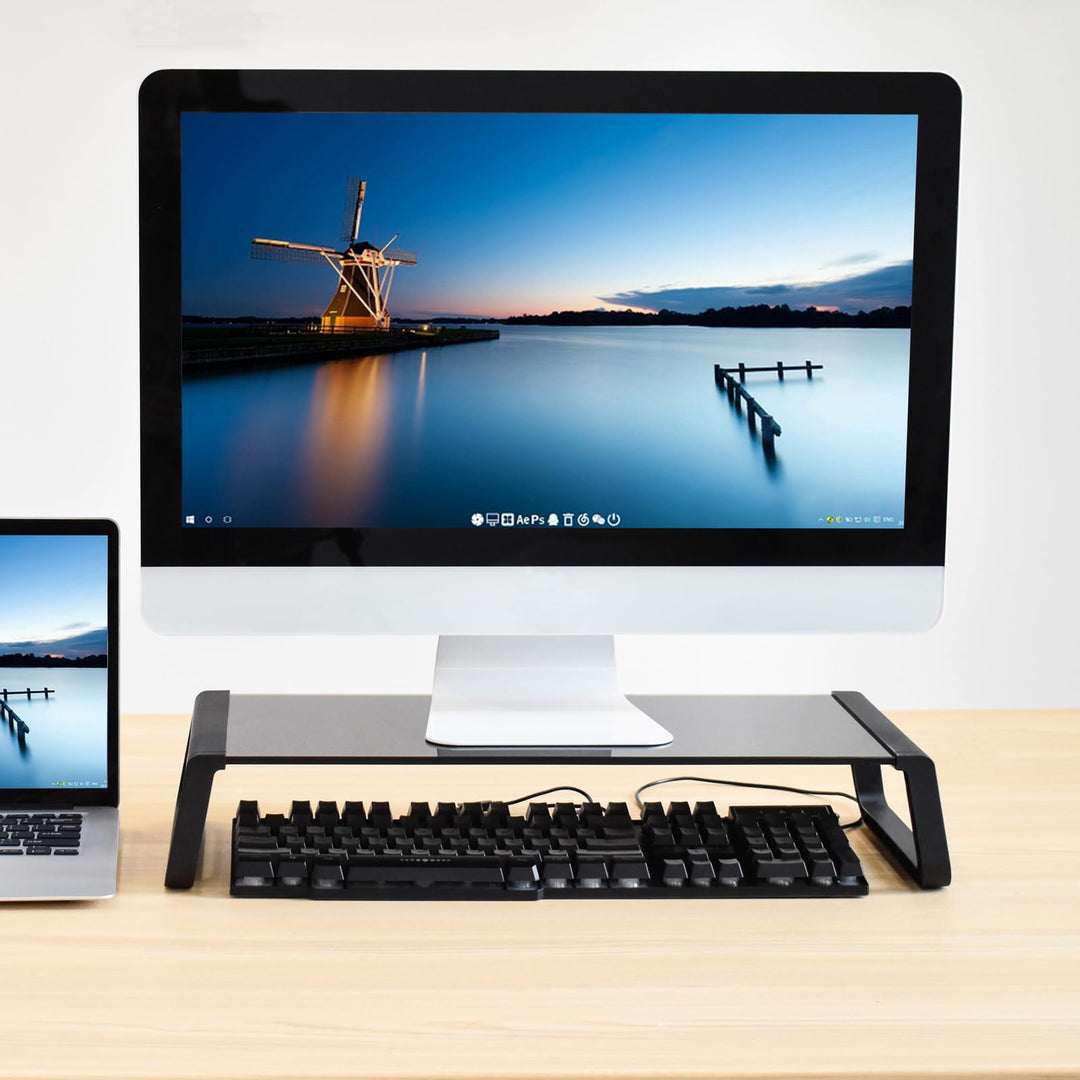 SVITA ANSAN Monitorständer Monitorerhöhung Schreibtisch Computertisch Glas Schwarz, Schwarz