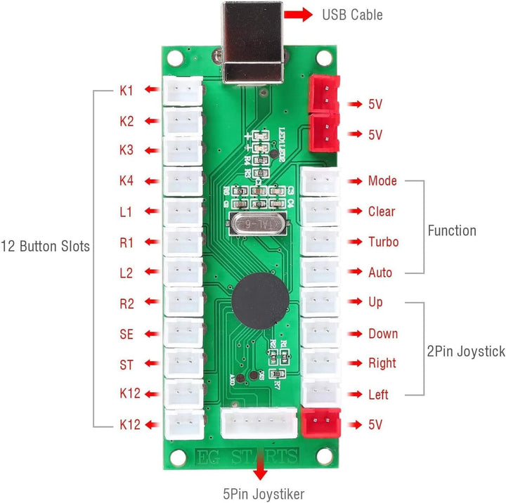 Fosiya Nullverzögerungs Arcade Controller USB Encoder PC Joystick für Windows & Linux & MAME & Raspb