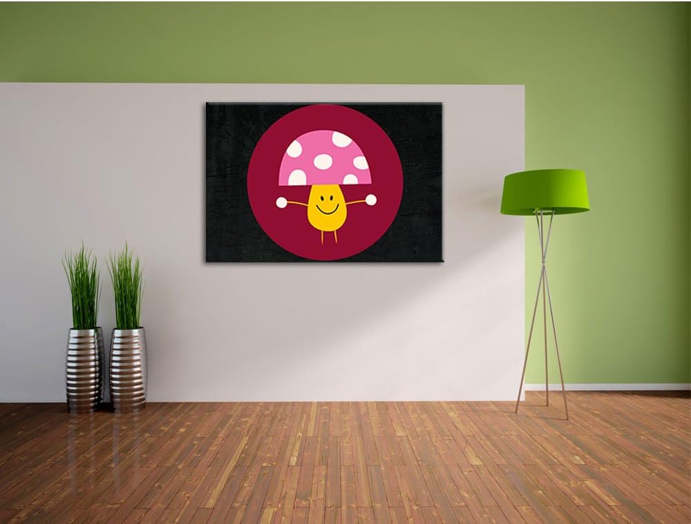 Niedlicher Pilz schwarz, Format: 100x70 auf Leinwand, XXL riesige Bilder fertig gerahmt mit Keilrahm