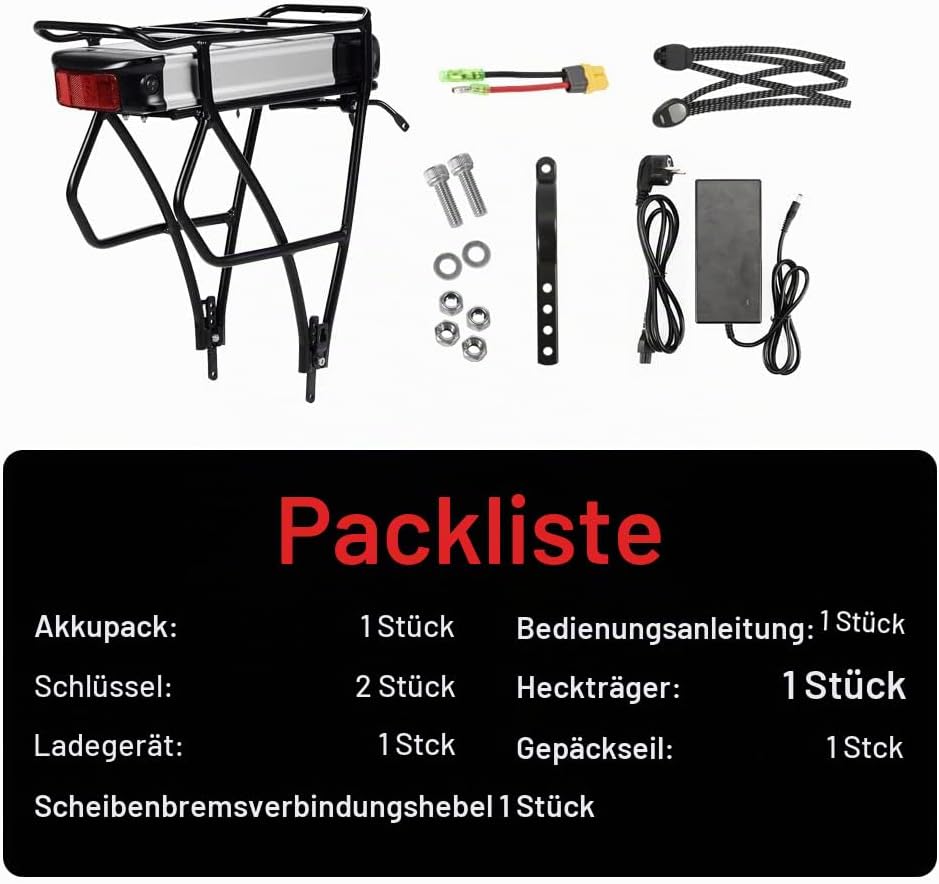 SEASON Gepäckträger Ebike Akku - 36V 13Ah 14.5Ah 15.6Ah 16Ah 17.4Ah Lithinum-Ionen Batterie für Elek