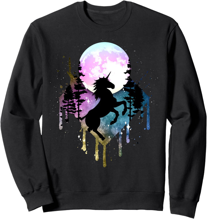 Einhorn Vollmond Galaxy Stern Nachthimmel Natur Aquarell Sweatshirt
