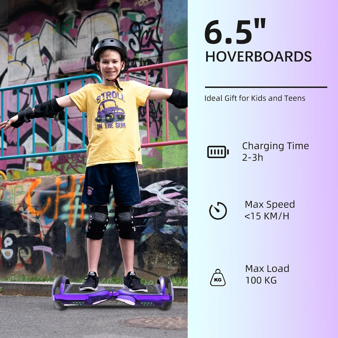 VOUUK Hoberboard 6,5-Zoll-Hoverboard mit zwei Rädern, Mit Bluetooth-Lautsprecher, Mit LED-Lichtern G