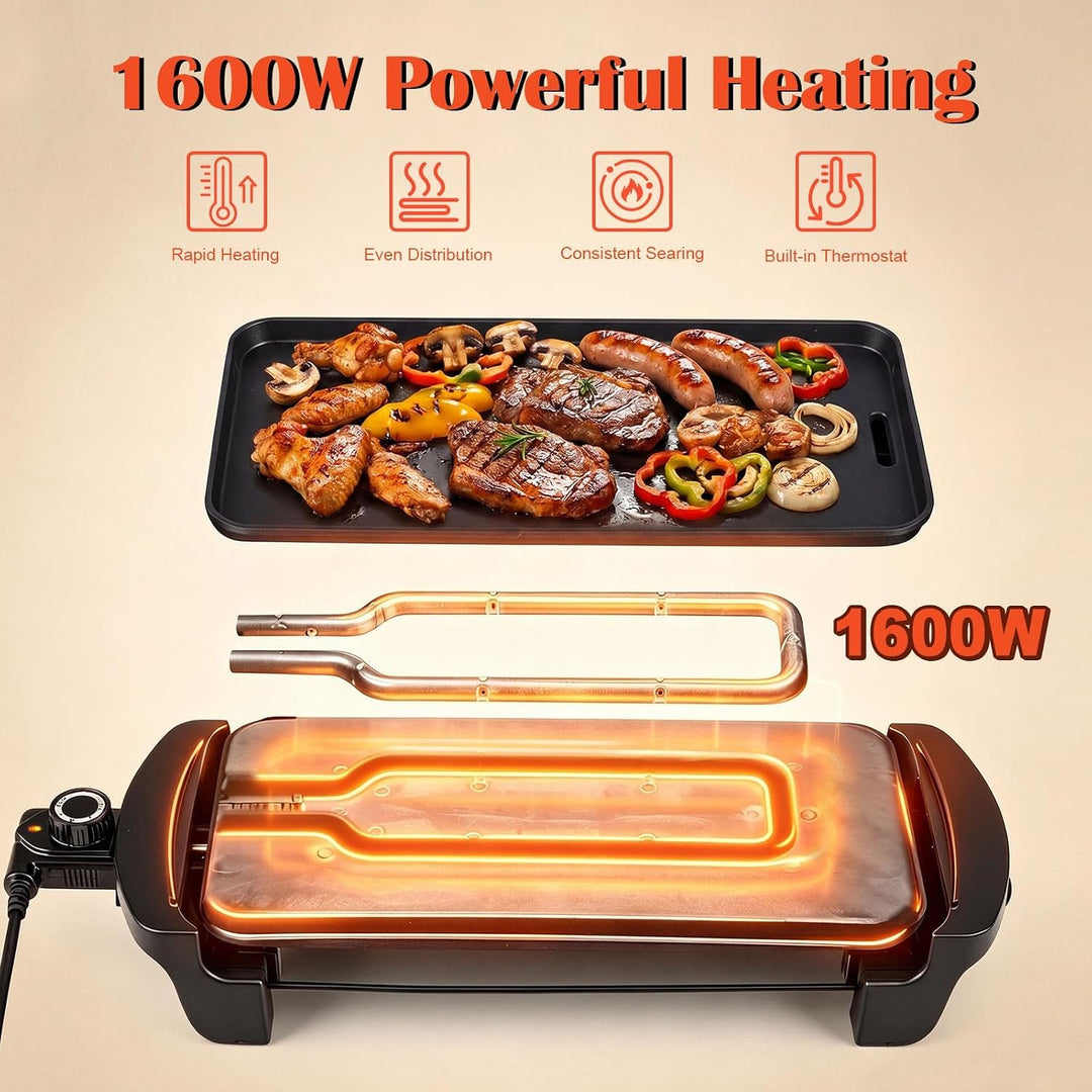 LIFEZEAL Elektrische Grillplatte, Tischgrill mit Grillfläche (50x20x8 cm), 50x20x8 cm