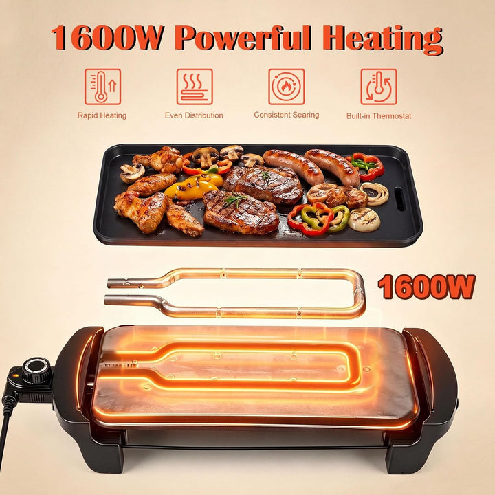 LIFEZEAL Elektrische Grillplatte, Tischgrill mit Grillfläche (50x20x8 cm), 50x20x8 cm