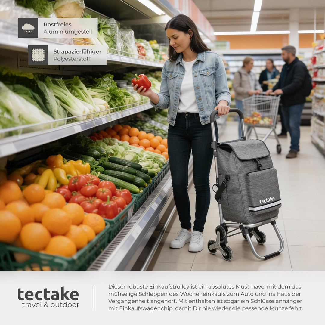 tectake® 3-in-1 Einkaufstrolley Treppensteiger, nutzbar als Umhängetasche, Sackkarre, Rollwagen klap