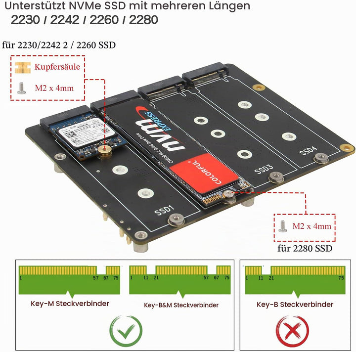 Geekworm X1011 PCIe to 4PCS M.2 Key-M NVMe SSD Peripheral Board for Raspberry Pi 5