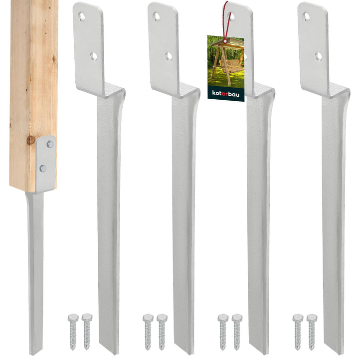KOTARBAU® 4er Set Erdanker - Pfostenträger - 50 cm - Bodenanker - L-Form - Einschlaghülse - für Scha