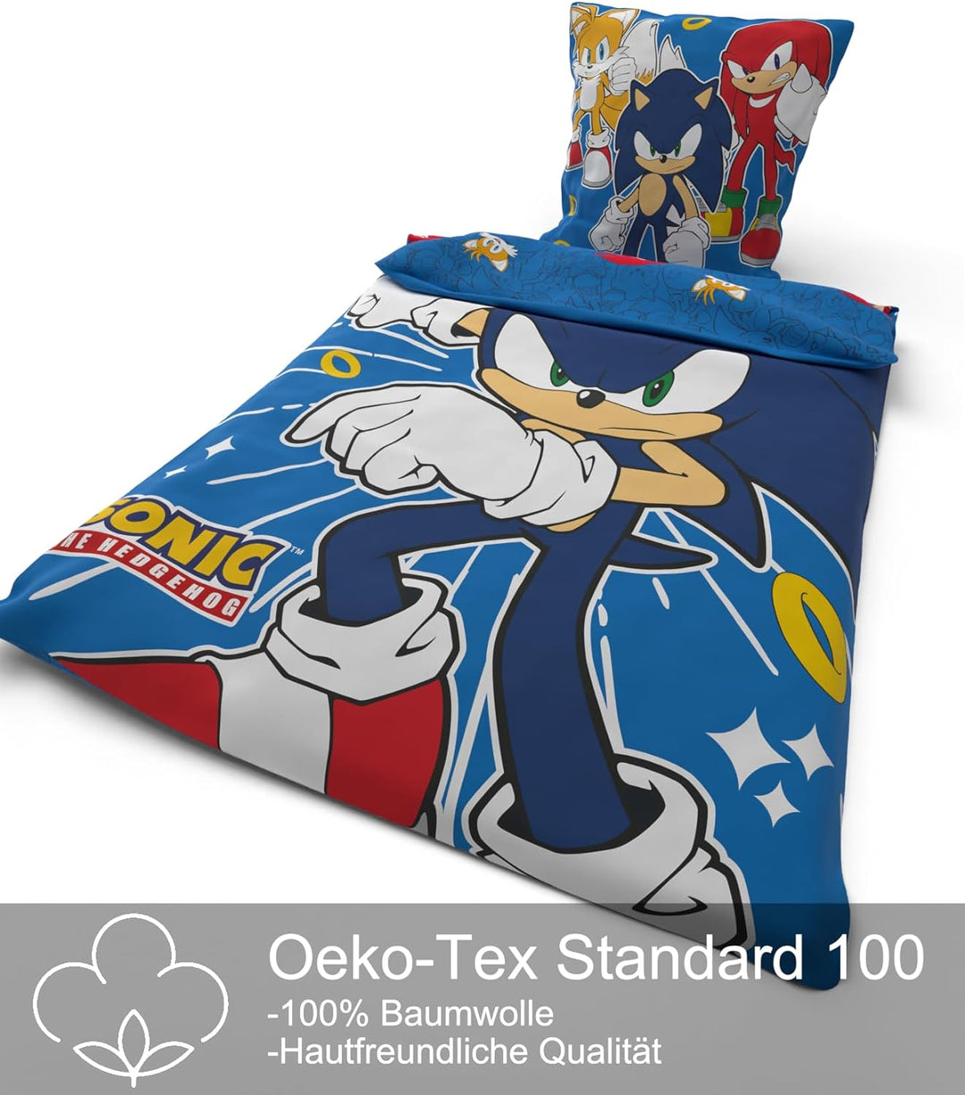 SkyBrands Sonic Bettwäsche 135x200 80x80 Gaming Bettwäsche Sonic The Hedhehog 2tlg. Bettwäsche Set B