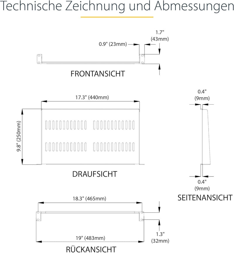 StarTech.com 1HE Fachboden - 1U perforiertes Universal-Rack-Montage-Server-Rack-Regal für 19 Zoll Ne