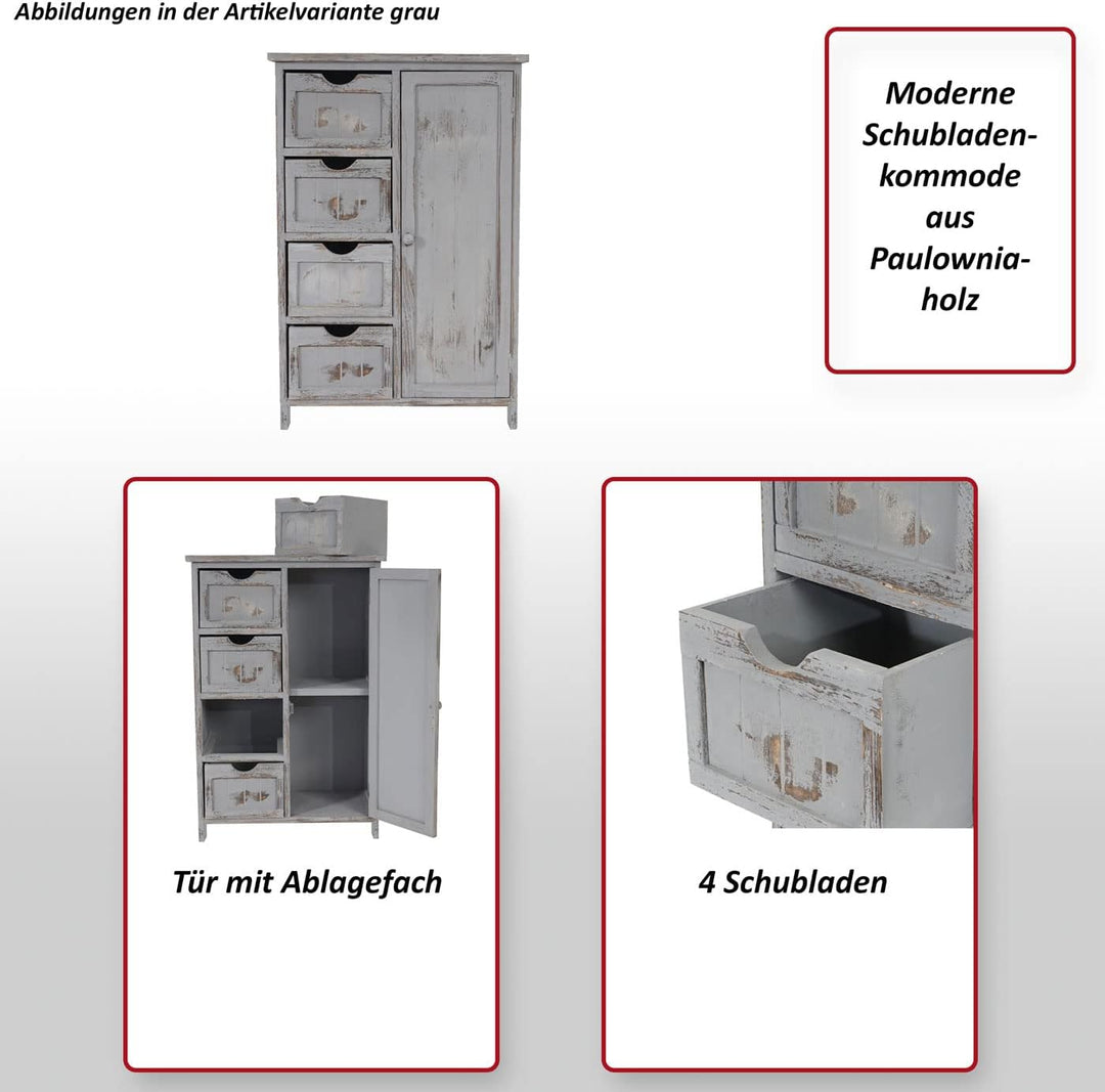 Mendler Kommode HWC-D12AM, Schrank Schubladenkommode, Shabby-Look Vintage 82x55x30cm - weiss