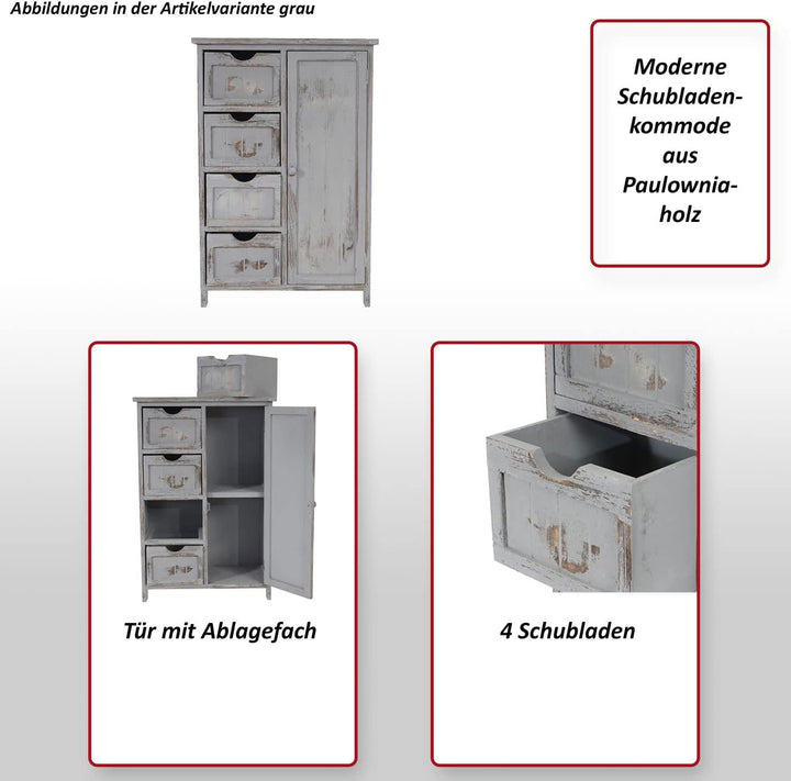 Mendler Kommode HWC-D12AM, Schrank Schubladenkommode, Shabby-Look Vintage 82x55x30cm - weiss