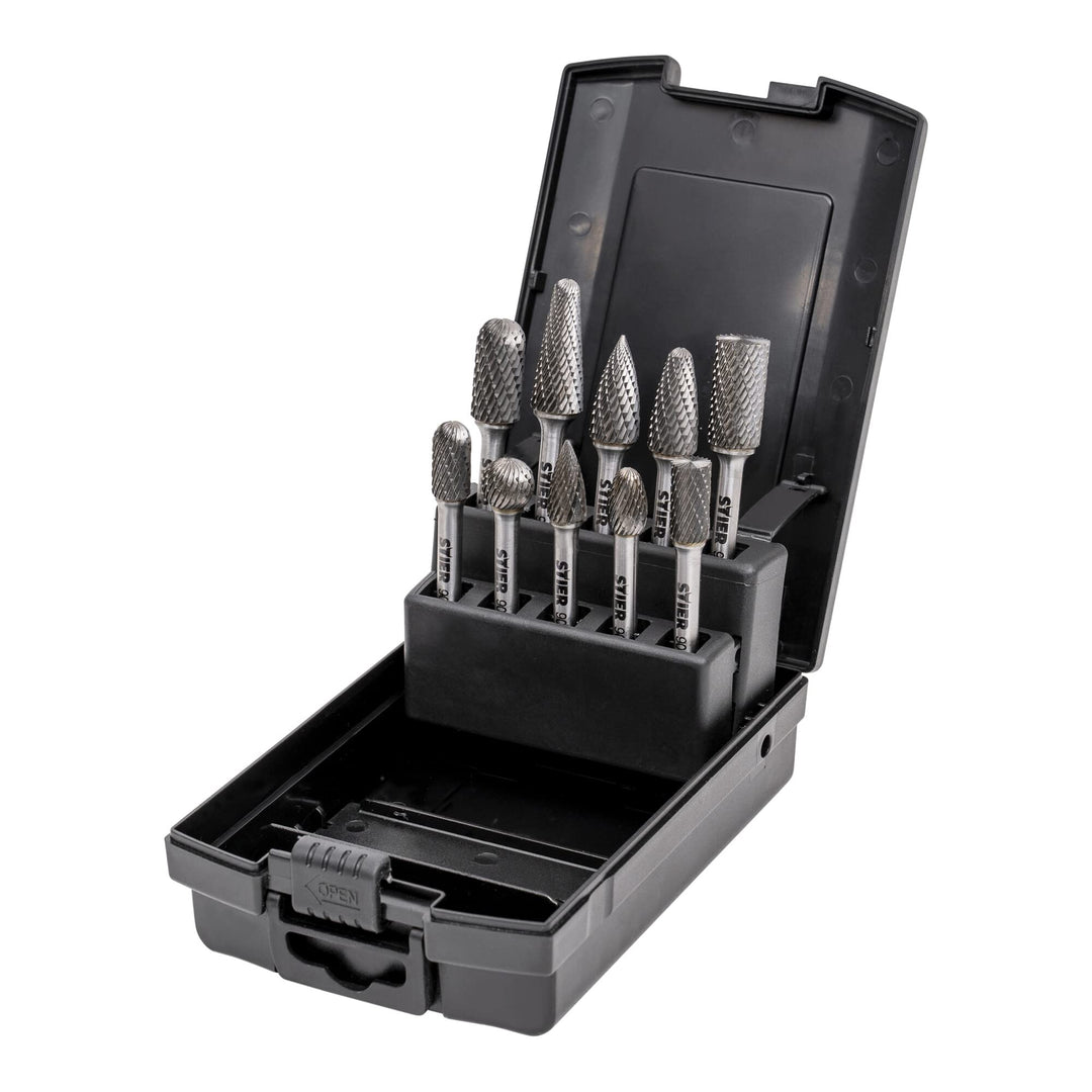 STIER Frässtifte-Set 10-teilig, 6 mm Schaftdurchmesser, Fräsformen: Zylinder Stirnverzahnung Walzenr