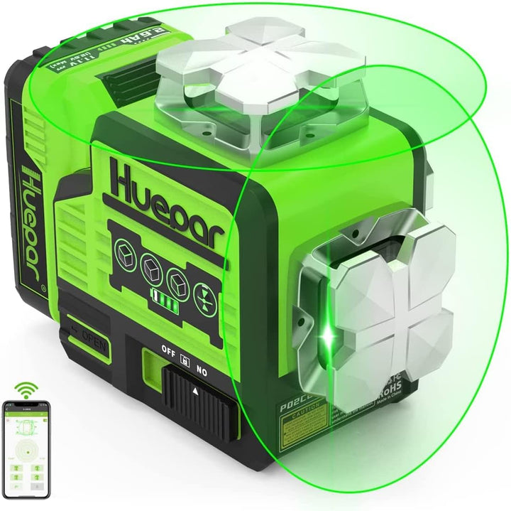 Huepar Lasernivellier Selbstnivellierend 2x360° Outdoor Bluetooth Grüne Kreuzlinien für Konstruktion