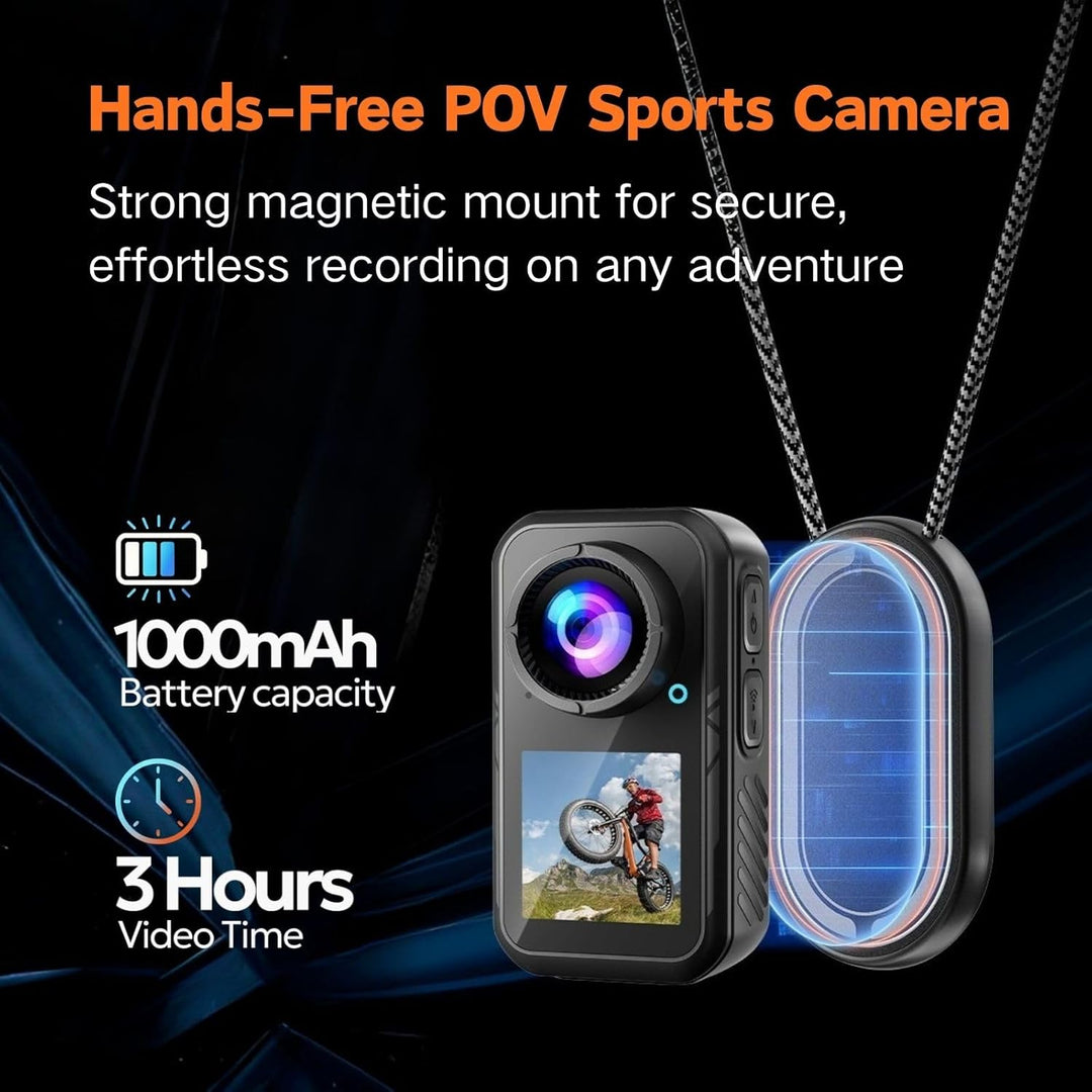 5K 64MP Action Cam mit Magnetischer Halterung, 66g Helmkamera für Motorrad & Fahrrad, Dual-Display V