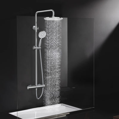 Rainsworth Duschsystem mit Thermostat Chrom, Duscharmatur Komplettset mit 25cm Rund Regendusche Dusc