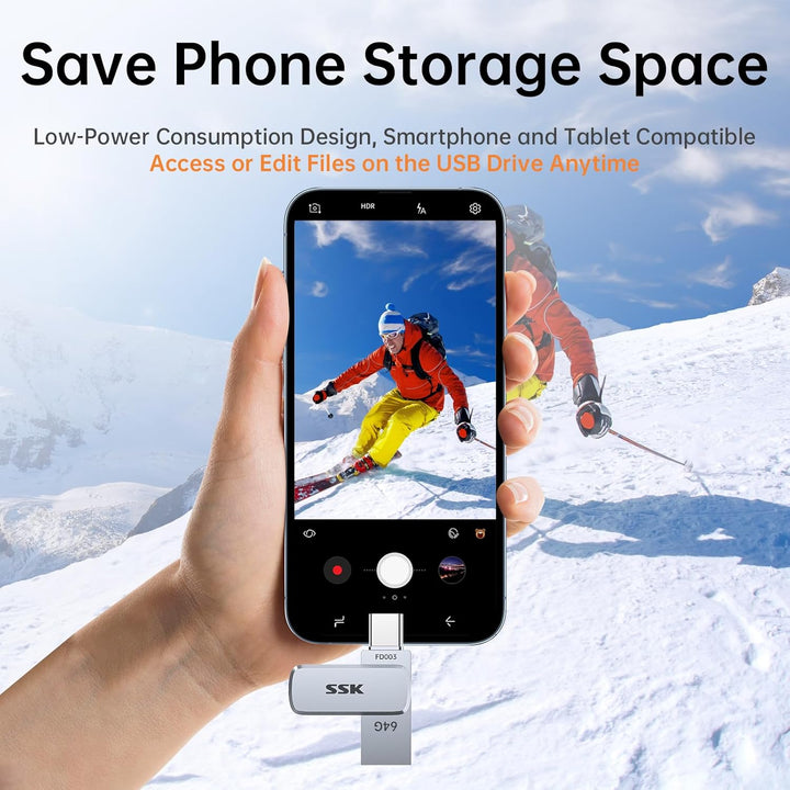 SSK 64GB USB C Stick bis zu 240 MB/s, Dual Memory Stick USB 3.2 Typ-C und USB-A Handy Speicherstick,