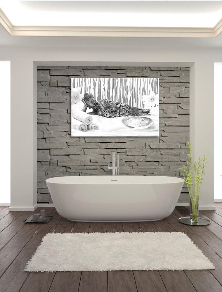 Pixxprint Buddha auf Handtuch / 100x70cm Leinwandbild bespannt auf Holzrahmen/Wandbild Kunstdruck De